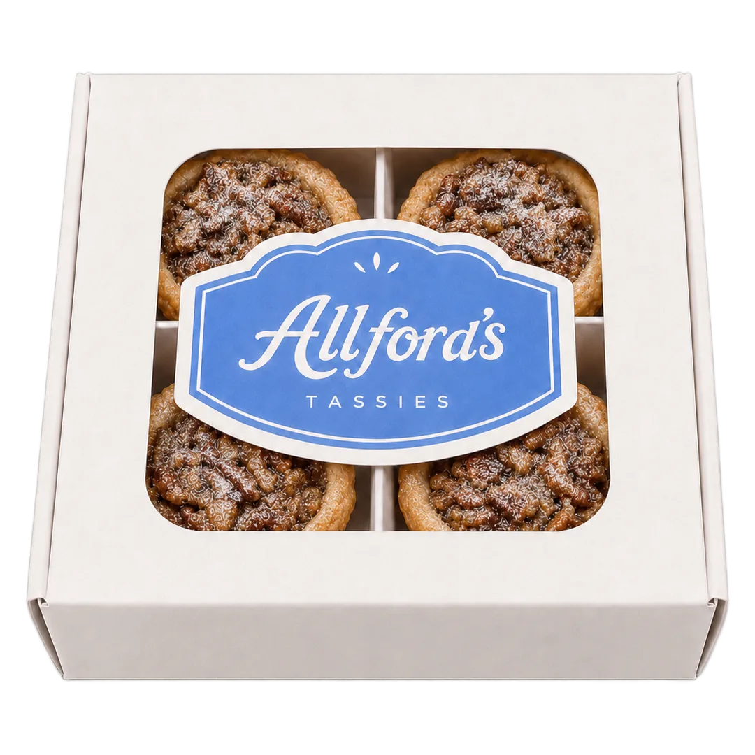 Allford's white window box of four pecan tassies